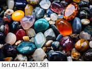 a lot of colorful decorative stones. Стоковое AI-изображение, AI-художник Поликарпов Владимир Владимирович / Фотобанк Лори