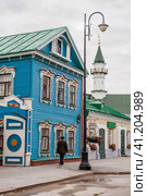 Kayuma Nasyri Street. Staro-Tatarskaya Sloboda. Al-Marjani Mosque. Summer day. Russia, September 2023. The Republic of Tatarstan. Kazan. Редакционное фото, фотограф Photojuli / Фотобанк Лори