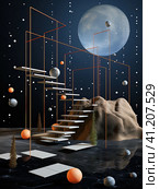 Conceptual space representing a combination of different geometric shapes. Generated by AI. Стоковое AI-изображение, AI-художник Ярославский Максим / Фотобанк Лори