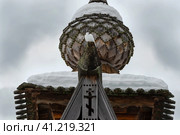 Белый голубь сидит под  куполом храма зимним пасмурным днем. Стоковое фото, фотограф Pukhov K / Фотобанк Лори