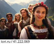 A group of Austrians in national dress. Стоковое AI-изображение, AI-художник Кирилл Черезов / Фотобанк Лори