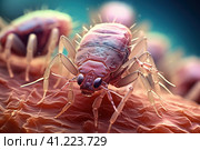 Bug Close Up on Skin. Стоковое AI-изображение, AI-художник Поликарпов Владимир Владимирович / Фотобанк Лори
