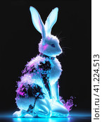 Белый пушистый кролик в костюме из черного латекса. White Fluffy Rabbit in a Black Latex Costume AI generated. Стоковое AI-изображение, AI-художник Алексей Траст / Фотобанк Лори
