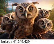 A group of owls. Стоковое AI-изображение, AI-художник Кирилл Черезов / Фотобанк Лори