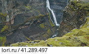 Mountain ridge with Haifoss waterfall in iceland highland. Стоковое фото, фотограф Igor Tichonow / Фотобанк Лори