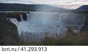 Sunset Scene of Godafoss Waterfall on Skjalfandafljot river, Iceland. Стоковое видео, видеограф Igor Tichonow / Фотобанк Лори