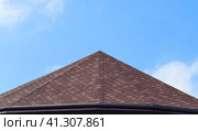 Decorative metal tile on a roof. Types of a roof of roofs. Стоковое фото, фотограф Леонид Еремейчук / Фотобанк Лори