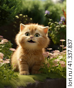 A beautiful cartoon cat looks into the camera. Generated by AI. Стоковое AI-изображение, AI-художник Ярославский Максим / Фотобанк Лори