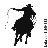 Cowboy with lasso riding a horse. Стоковая иллюстрация, иллюстратор Долотова Елена Викторовна / Фотобанк Лори