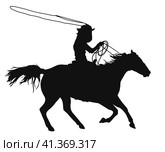 Cowboy with lasso riding a horse. Стоковая иллюстрация, иллюстратор Долотова Елена Викторовна / Фотобанк Лори