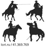 Cowboy with lasso riding a horse. Стоковая иллюстрация, иллюстратор Долотова Елена Викторовна / Фотобанк Лори