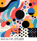 Abstract background of figures in the form of flowers, bubbles, stars and waves in a fashionable retro cartoon style of the 90s. Generated by AI. Стоковое AI-изображение, AI-художник Ярославский Максим / Фотобанк Лори