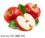 3 red apples half isolated on white background. Стоковое фото, фотограф Катерина Ковалева / Фотобанк Лори