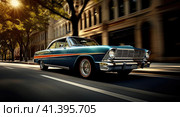 Muscle car rides around the city. Стоковое AI-изображение, AI-художник Кирилл Черезов / Фотобанк Лори