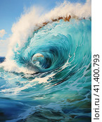A huge blue ocean wave. Generated by AI. Стоковое AI-изображение, AI-художник Ярославский Максим / Фотобанк Лори