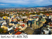 Aerial view of Czech city of Liberec. Стоковое фото, фотограф Яков Филимонов / Фотобанк Лори
