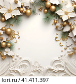 Frame for Christmas decoration with white and gold objects, generated by AI. Стоковое AI-изображение, AI-художник Мария Шадрина / Фотобанк Лори