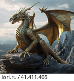 Gold dragon on the mountain, generated by AI. Стоковое AI-изображение, AI-художник Мария Шадрина / Фотобанк Лори