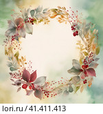 Frame round watercolor flowers, generated by AI. Стоковое AI-изображение, AI-художник Мария Шадрина / Фотобанк Лори