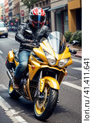 Motorcyclist on the city streets. Стоковое AI-изображение, AI-художник Сергей Елизарьев / Фотобанк Лори