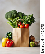 A variety of fresh vegetables in a craft eco-friendly package. Generated by AI. Стоковое AI-изображение, AI-художник Ярославский Максим / Фотобанк Лори