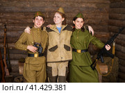 Soviet sentry on patrol with teens. Стоковое фото, фотограф Андрей Аркуша / Фотобанк Лори