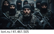 A group of terrorists with weapons. Стоковое AI-изображение, AI-художник Кирилл Черезов / Фотобанк Лори