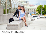 Attractive business young couple working together. Стоковое фото, фотограф Андрей Аркуша / Фотобанк Лори