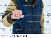The man behind the barbed wire. Стоковое фото, фотограф Александр Палехов / Фотобанк Лори