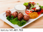 Image of kebets with vegetables in plate. Стоковое фото, фотограф Яков Филимонов / Фотобанк Лори