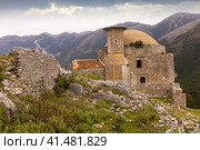 Remains of ancient mosque on rocky hilltop near Borsh village. Стоковое фото, фотограф Яков Филимонов / Фотобанк Лори