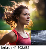Beautiful young woman doing sports. Стоковое AI-изображение, AI-художник Кирилл Черезов / Фотобанк Лори