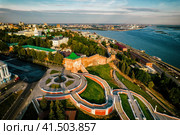 Чкаловская лестница, Нижегородский кремль и Стрелка (2021 год). Стоковое фото, фотограф Илья Старков / Фотобанк Лори