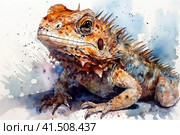 Iguana watercolor,, watercolor style, Generative AI. Стоковое AI-изображение, AI-художник Анна Кривицкая / Фотобанк Лори
