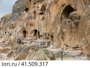 View of the historic cave city and the monastery complex of Vardzia. Стоковое фото, фотограф Яков Филимонов / Фотобанк Лори