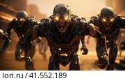 Group of Combat Robots Soldiers. Стоковое AI-изображение, AI-художник Кирилл Черезов / Фотобанк Лори