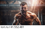 Beautiful young man doing sports. Стоковое AI-изображение, AI-художник Кирилл Черезов / Фотобанк Лори