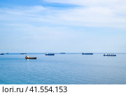 Cargo ships and barges at sea, squadron of cargo ships. Стоковое фото, фотограф Леонид Еремейчук / Фотобанк Лори