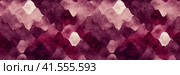 Abstract panoramic background. A colorful mosaic pattern of a variety of geometric shapes and polygons in shades of burgundy and mauve. Wide texture background with seamless pattern. Generative AI. Стоковое AI-изображение, AI-художник Андрей Степанов / Фотобанк Лори