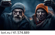 A man and a woman are fighting for their rights. Стоковое AI-изображение, AI-художник Кирилл Черезов / Фотобанк Лори
