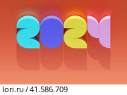 3D illustration inscription 2024 on a colorful  background. Changeability of years. Illustration of the symbol of the new year. Стоковое фото, фотограф Виталий Сова / Фотобанк Лори