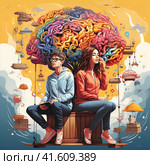 neurodivergent, stock illustration, flat illustration, Autism spectrum disorders and awareness of neurodiversity. Стоковое AI-изображение, AI-художник Ирина Ручушкина / Фотобанк Лори