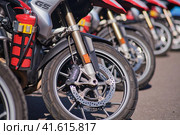 Row of firemans motorcycles BMW G5 parked in the parking lot. The concept of road safety - Moscow, Russia, 05 September 2023. Редакционное фото, фотограф Андрей Журавлев / Фотобанк Лори