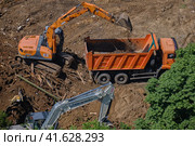 Building near green trees in the park, top view - July 10, 2020, Moscow, Russia. Редакционное фото, фотограф Андрей Журавлев / Фотобанк Лори