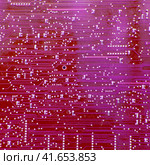 Red printed circuit board (PCB) texture, background. Electronic components on a printed circuit Board are connected to the elements of a conductive pattern, usually by soldering. Стоковое фото, фотограф Андрей Журавлев / Фотобанк Лори