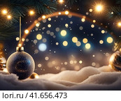 Елочный шар. Праздничная атмосфера Нового года. Новогодняя открытка. Стоковое AI-изображение, AI-художник Сергей Елизарьев / Фотобанк Лори