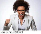 A woman in a state of extreme rage, with clenched fists and jaw, angry, emotional and furious. Generated by AI. Стоковое AI-изображение, AI-художник Ярославский Максим / Фотобанк Лори