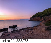 Beautiful sunset at the seaside, Greece. Редакционное фото, фотограф Екатерина Каляева / Фотобанк Лори