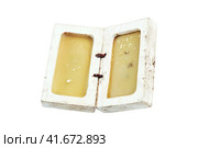 Retro notebook made of wax, isolated on a white background. Wooden table for writing, isolated on a white background. Vintage plate for the manuscript. Стоковое фото, фотограф Андрей Журавлев / Фотобанк Лори