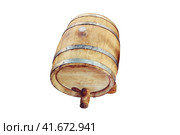 Wooden barrel, flowers and wine bottles with a retro style, isolated on a white background. American wine of the conquest of the wild West. Стоковое фото, фотограф Андрей Журавлев / Фотобанк Лори
